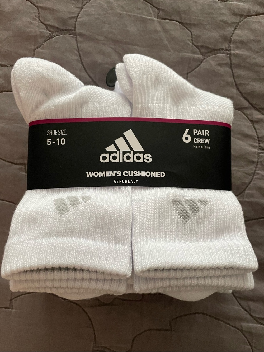 adidas Women's Cushioned Crew Socks - White with Black & Pink Accents (6 Pair)
